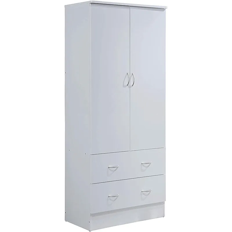 2 Door Bedroom with 2 Storage Drawers, White Finish