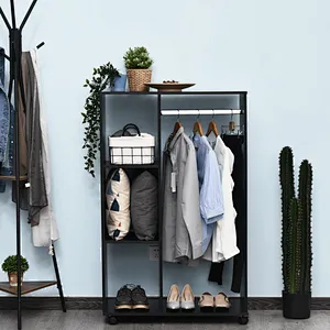 Open Wardrobe with Hanging Rail and Storage Shelves Wheels