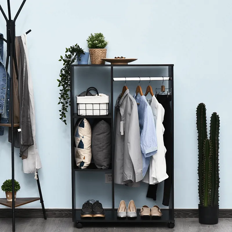 Open Wardrobe with Hanging Rail and Storage Shelves Wheels