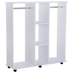 Open Wardrobe with Hanging Rail and Storage Shelves Wheels