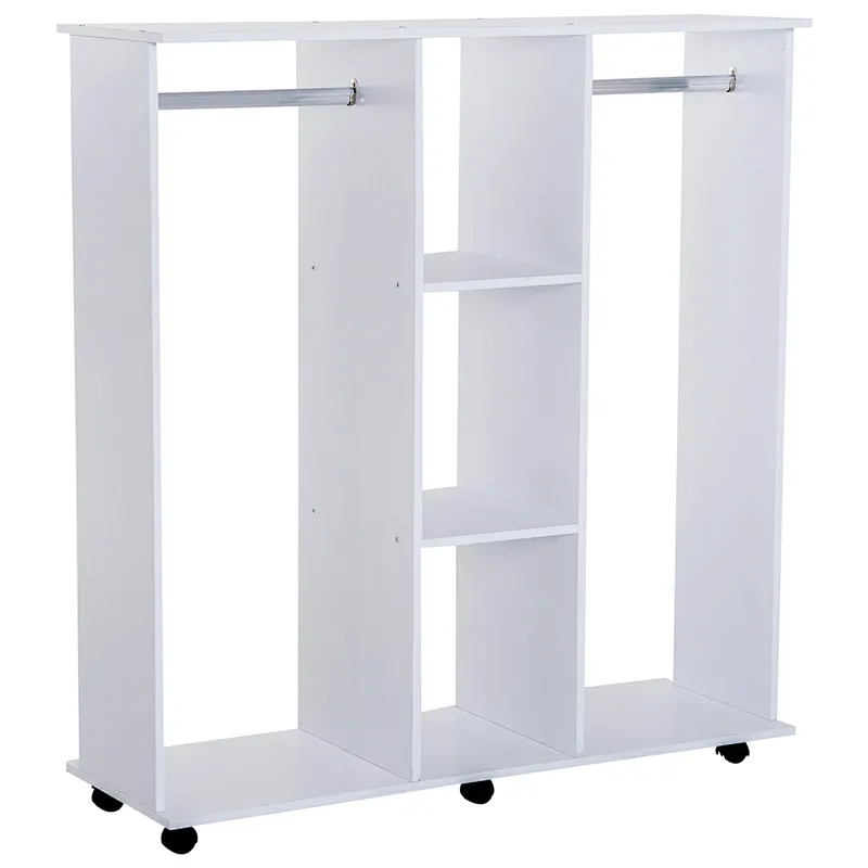 Open Wardrobe with Hanging Rail and Storage Shelves Wheels