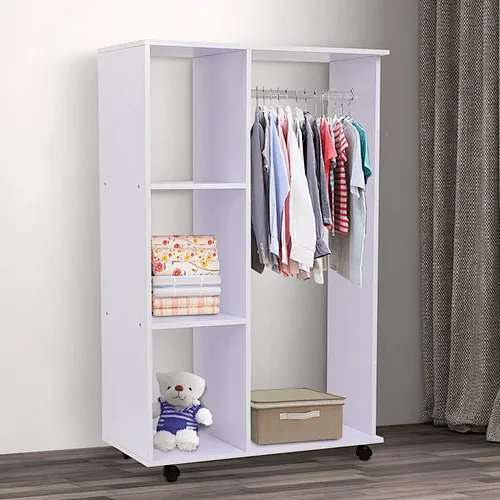 Open Wardrobe with Hanging Rail and Storage Shelves Wheels