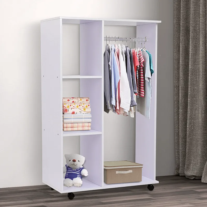 Open Wardrobe with Hanging Rail and Storage Shelves Wheels