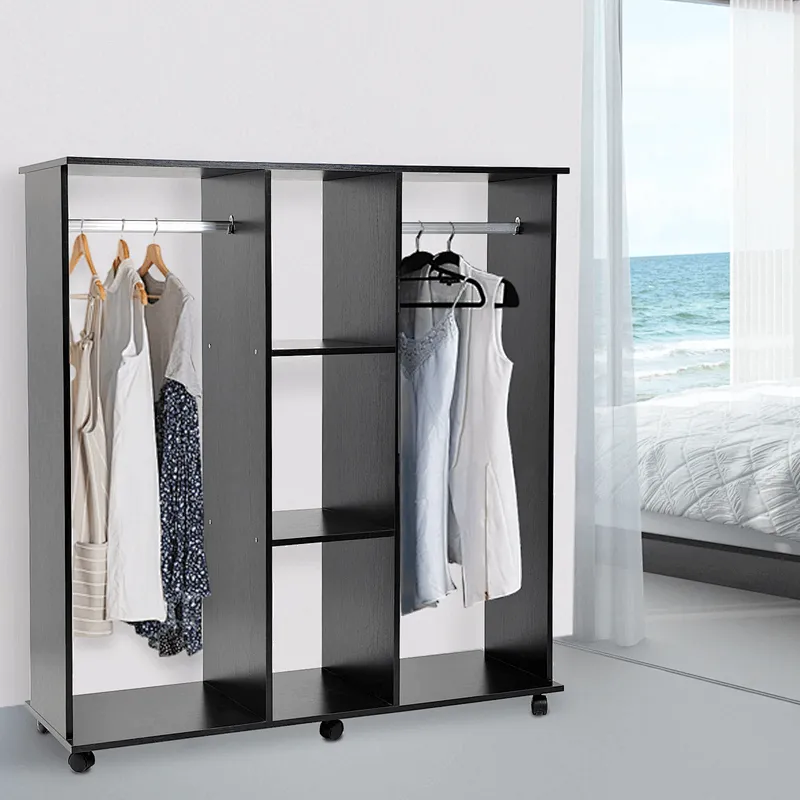Open Wardrobe with Hanging Rail and Storage Shelves Wheels