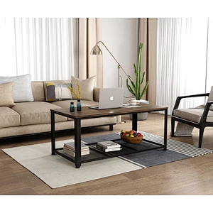 Industrial Coffee Table with Storage Shelf, Coffee Table for Living Room