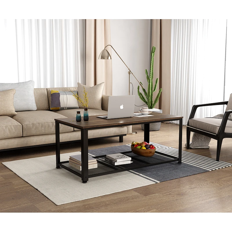 Industrial Coffee Table with Storage Shelf, Coffee Table for Living Room
