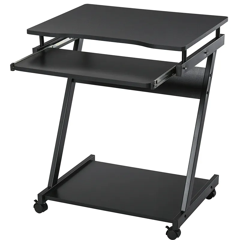 Movable Computer Desk with 4 Moving Wheels Sliding Keyboard Tray Home Office Workstation White