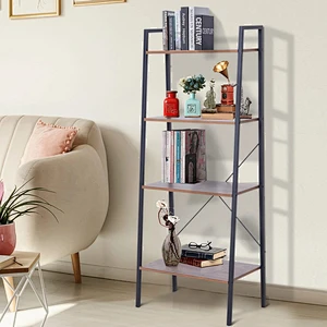 Metal Leaning Ladder Shelf Bookcase Bookshelf Storage Shelves