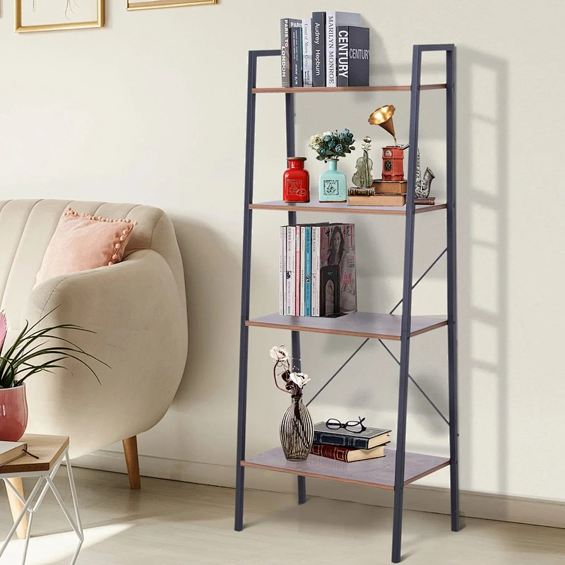 Metal Leaning Ladder Shelf Bookcase Bookshelf Storage Shelves