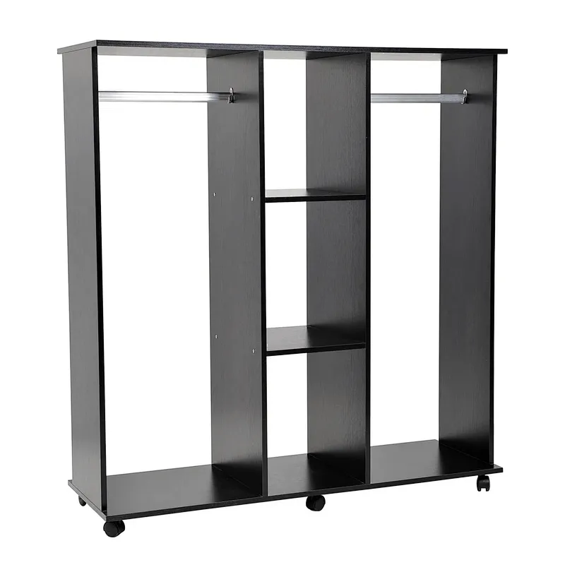 Open Wardrobe with Hanging Rail and Storage Shelves Wheels