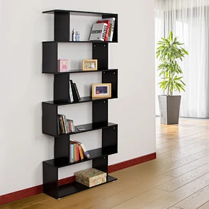 Wooden Wood S Shape Storage Display 6 Shelves Room Bookshelf Bookcase Cupboard Cabinet Home Office Furniture