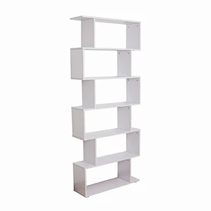 Wooden Wood S Shape Storage Display 6 Shelves Room Bookshelf Bookcase Cupboard Cabinet Home Office Furniture