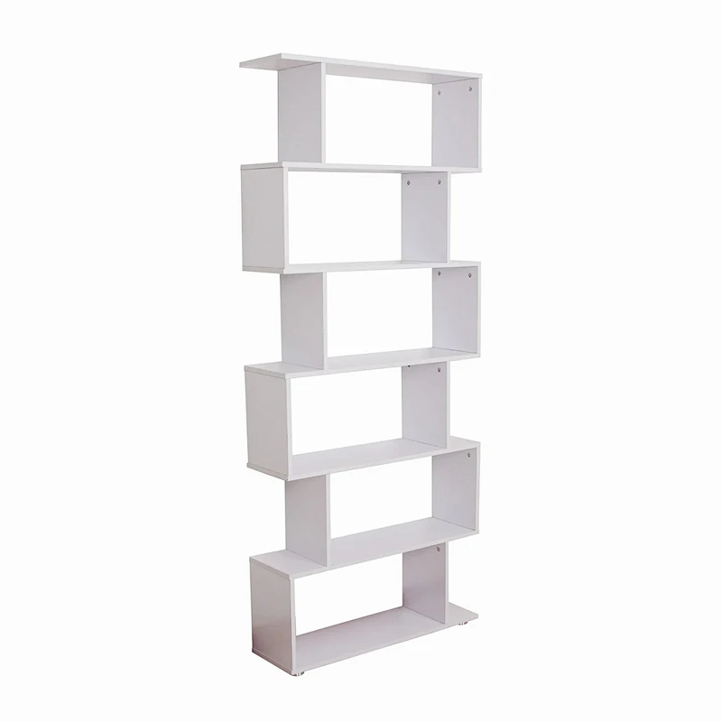Wooden Wood S Shape Storage Display 6 Shelves Room Bookshelf Bookcase Cupboard Cabinet Home Office Furniture