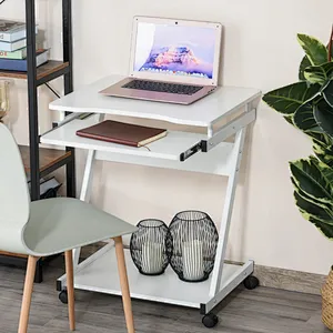 Movable Computer Desk with 4 Moving Wheels Sliding Keyboard Tray Home Office Workstation White
