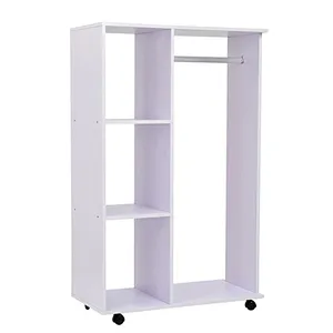 Open Wardrobe with Hanging Rail and Storage Shelves Wheels