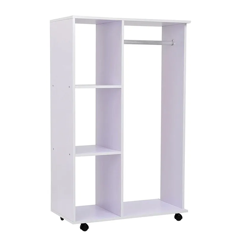 Open Wardrobe with Hanging Rail and Storage Shelves Wheels