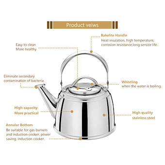 L2144 2019 New design silver style   handle stainless steel whistling water tea kettle