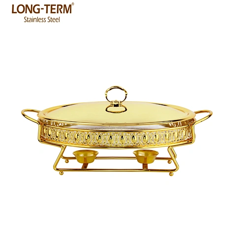 L4715A-01 Hot Selling Tableware Ceramic Cover Steel Stand Chafing Dish Food Warmer Tray