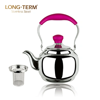 L20060203 Teapots Manufacturer 1L S/S Turkish 0.7Mm Double Tea Kettle With Color Handle