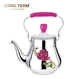 D22050502 Arabic Tea Pot Bakelite Handle Stainless Steel Arab Tea Kettle With Decal