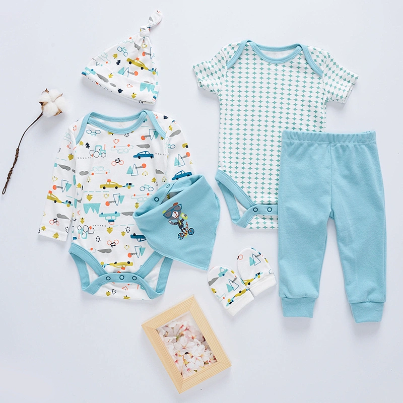Fashion Newborn baby clothing set 6pcs bodysuit romper bib kids clothes products 100% cotton
