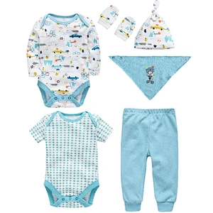 Fashion Newborn baby clothing set 6pcs bodysuit romper bib kids clothes products 100% cotton