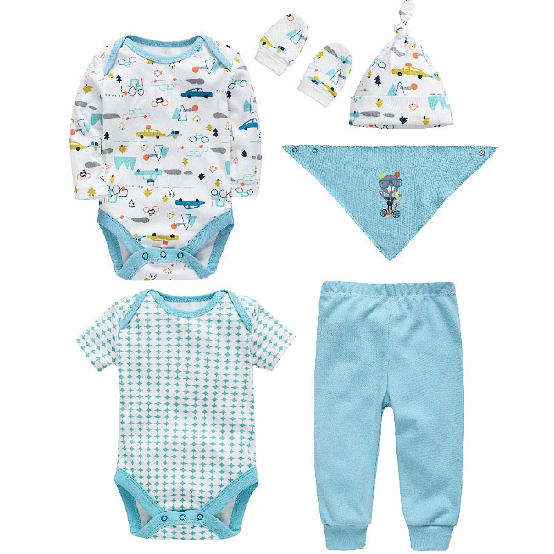 Fashion Newborn baby clothing set 6pcs bodysuit romper bib kids clothes products 100% cotton