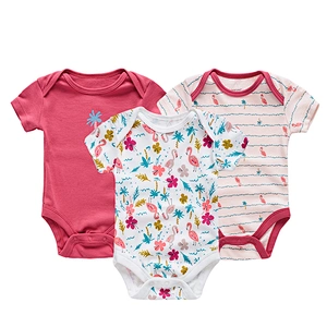 3pcs set Newborn baby bodysuit Cotton Short Sleeve flamingo Design Infant Jumpsuit