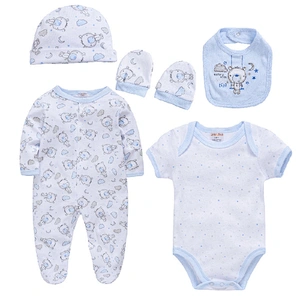 Newborn Baby Boys clothing 5 piece gift set Bodysuit Romper hat bib mittens Set