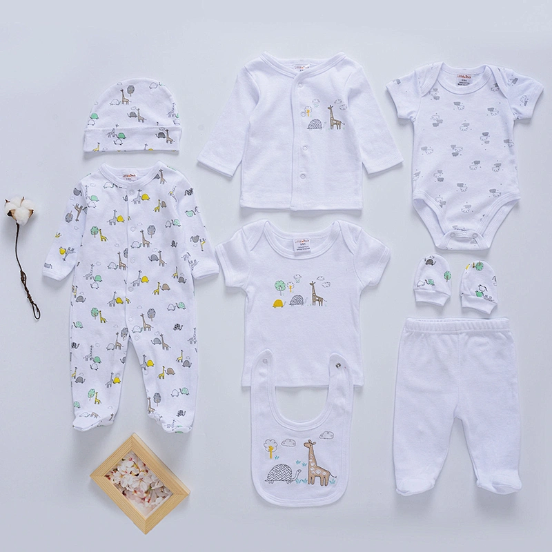 Baby clothes 100%cotton printed baby romper infant bodysuit 8 pcs baby gift set clothing