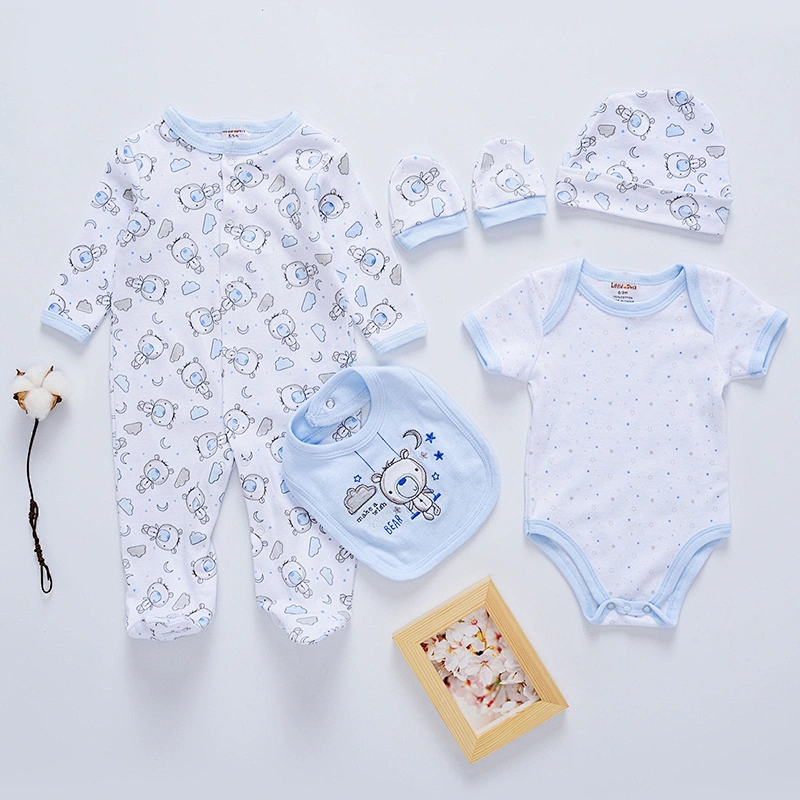 Newborn Baby Boys clothing 5 piece gift set Bodysuit Romper hat bib mittens Set