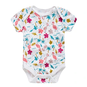 3pcs set Newborn baby bodysuit Cotton Short Sleeve flamingo Design Infant Jumpsuit