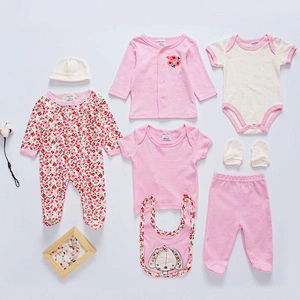 Baby clothes 100%cotton printed baby romper infant bodysuit 8 pcs baby gift set clothing