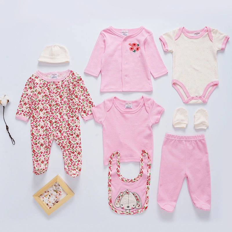 Baby clothes 100%cotton printed baby romper infant bodysuit 8 pcs baby gift set clothing