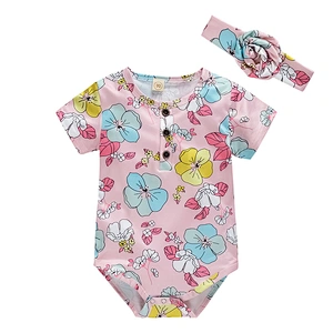 Infant baby girls bodysuit with head band