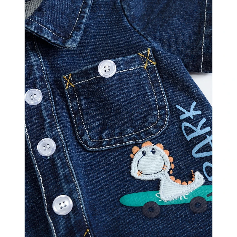 Infant baby boys knit denim romper