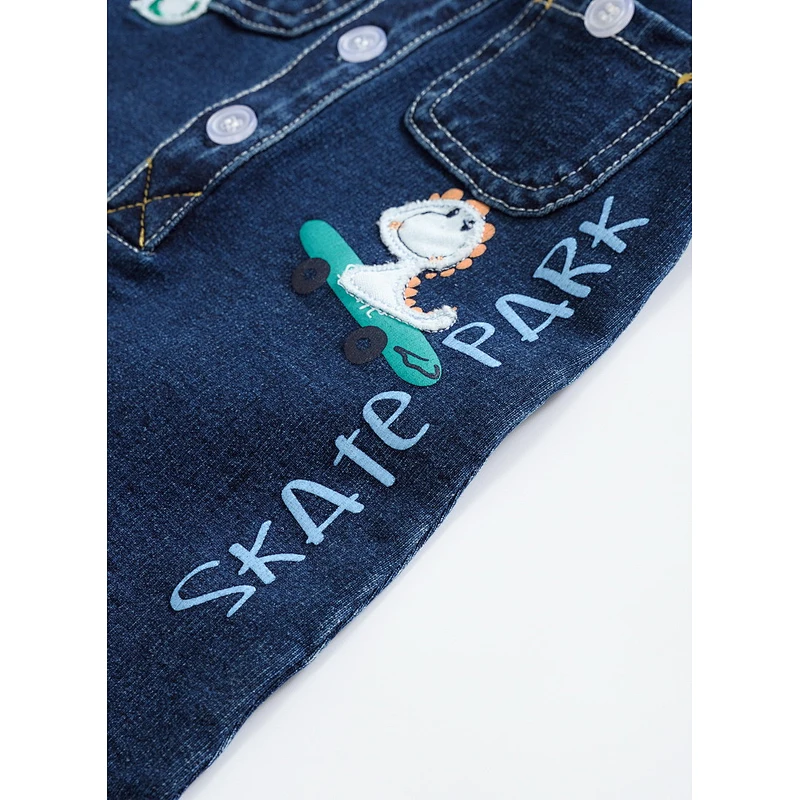 Infant baby boys knit denim romper