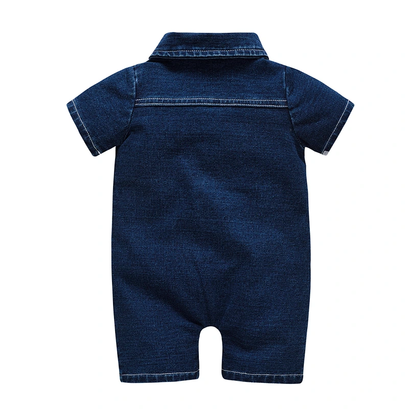 Infant baby boys knit denim romper