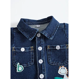 Infant baby boys knit denim romper