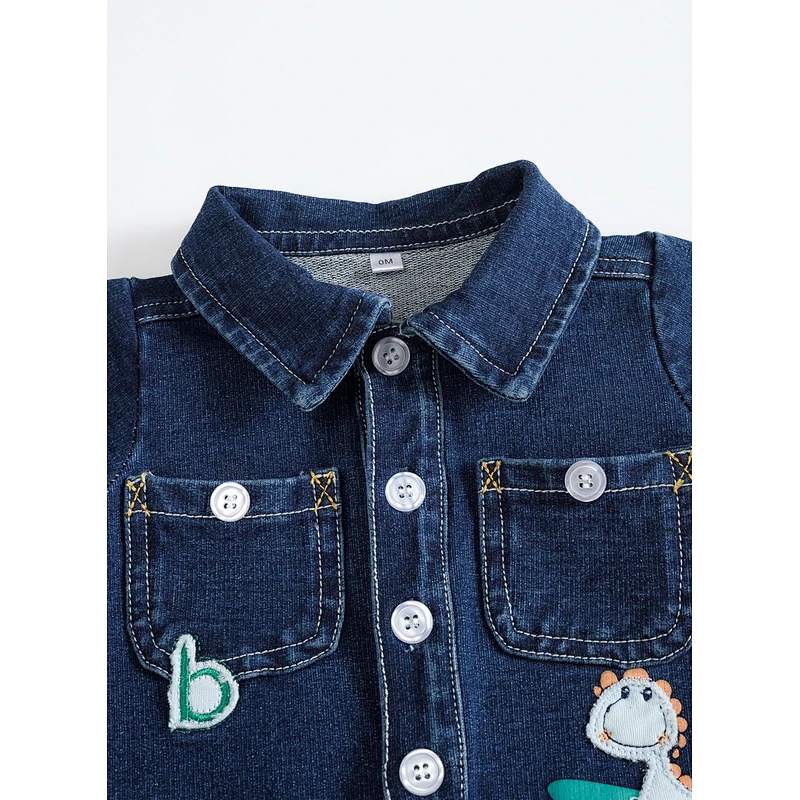 Infant baby boys knit denim romper