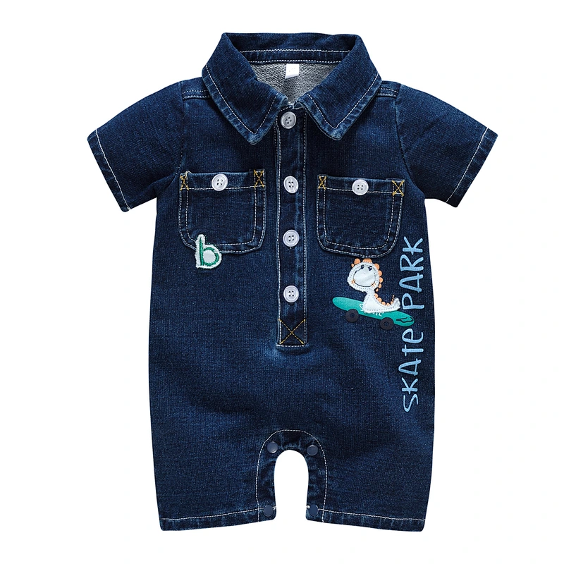 Infant baby boys knit denim romper