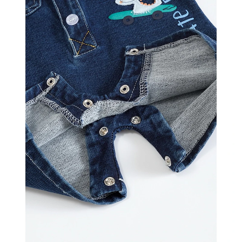 Infant baby boys knit denim romper