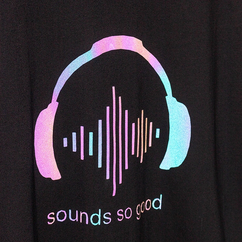 Wholesale Customizable Logo Symphony Reflective Headphone Music Pattern Round Neck Short Sleeve Summer Man T Shirt