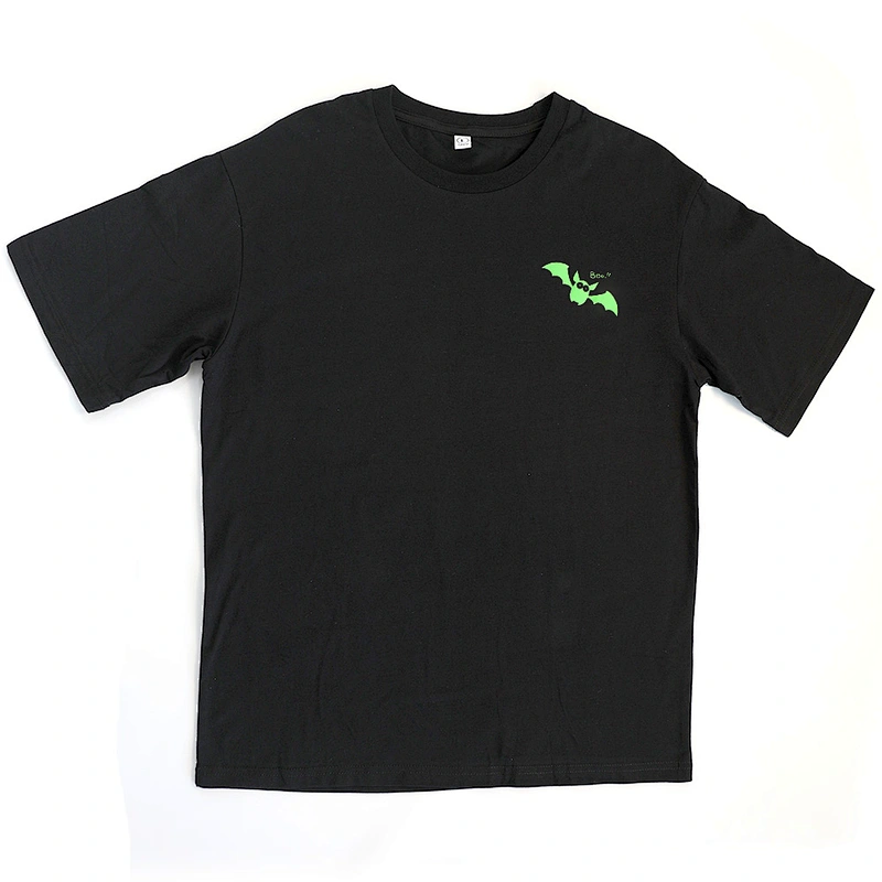 MOQ 1Pcs Hip Hop Top Black Witch Bat Pumpkin Luminous Halloween T Shirt Oversize Femme Summer Clothes