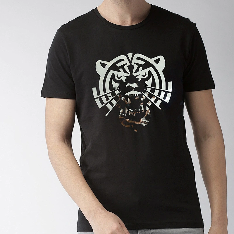 Brushed Lase Hot Stamping Film Tiger Logo Cotton Half Sleeve O-Neck Tops T Shirts for Men