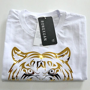 Summer Short Sleeve Hip Hop Hot Stamping Foil Tiger Logo T Shirts For Men 2021