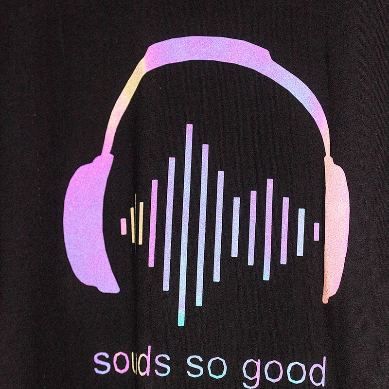 Wholesale Customizable Logo Symphony Reflective Headphone Music Pattern Round Neck Short Sleeve Summer Man T Shirt