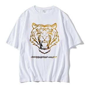 Summer Short Sleeve Hip Hop Hot Stamping Foil Tiger Logo T Shirts For Men 2021