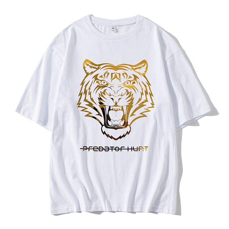 Summer Short Sleeve Hip Hop Hot Stamping Foil Tiger Logo T Shirts For Men 2021