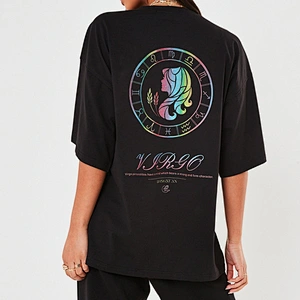 Moq 1Pcs Hip Hop Top Oversize Summer Pure Cotton Clothes Reflective Constellation Heat Transfer Vinyl Plus Size Women'S T-Shirts